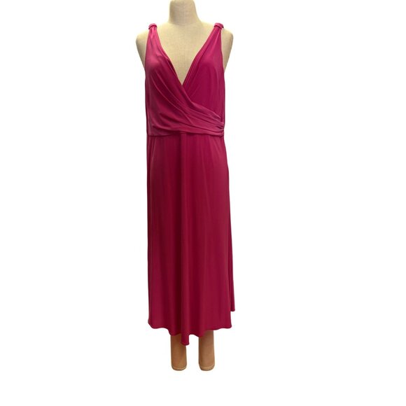 T Tahari Pink Fuchsia Sleeveless V-Neck Midi Dress Size XL Polyester Elastane Co - Picture 2 of 8